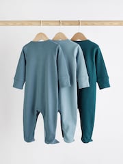 Petrol Blue 3 Pack Baby Sleepsuits (0-2yrs) - Image 2 of 8