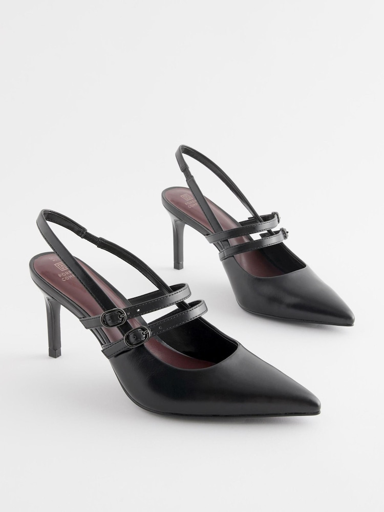 Black Forever Comfort® Double Strap Slingback Heels - Image 4 of 8