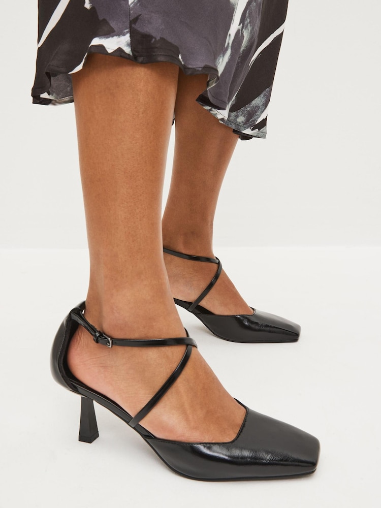 Black Forever Comfort® Cross Over Square Toe Heels - Image 1 of 7