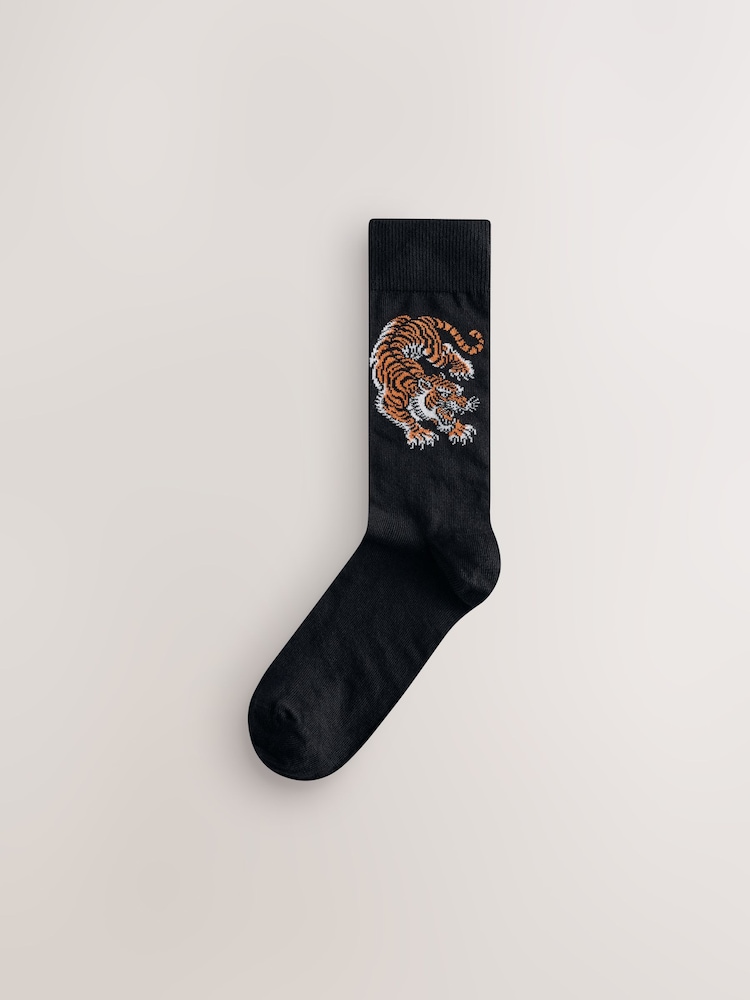 Black Japan Animals Pattern Socks 5 Pack - Image 2 of 8 Black Japan Animals Pattern Socks 5 Pack - Image 2 of 8