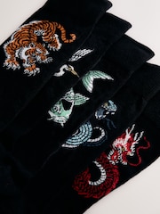 Black Japan Animals Pattern Socks 5 Pack - Image 7 of 8