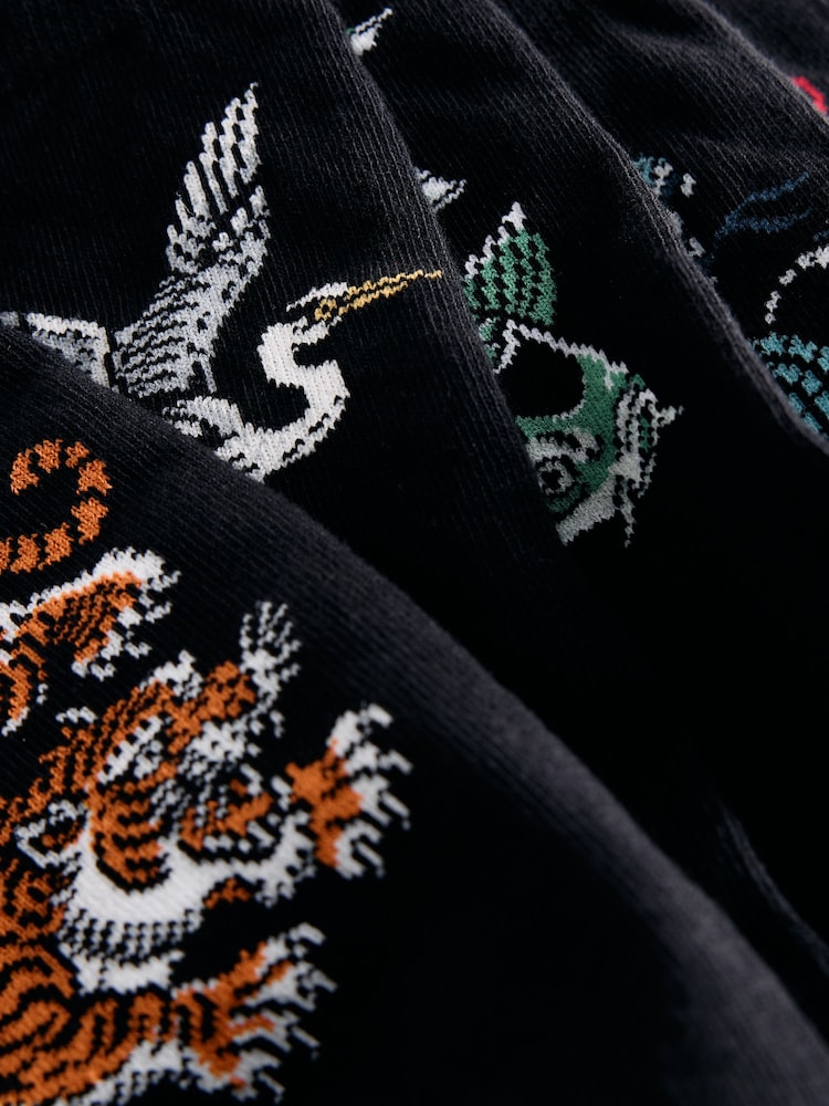 Black Japan Animals Pattern Socks 5 Pack - Image 8 of 8 Black Japan Animals Pattern Socks 5 Pack - Image 8 of 8