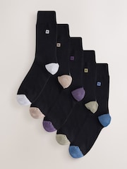 Black Mineral Blue/ Purple Heel and Toe Embroidered Lasting Fresh  N Logo Heel Socks 5 Pack - Image 1 of 9