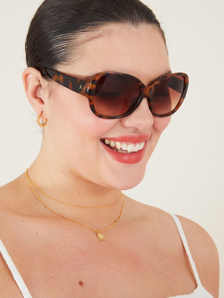 Accessorize Brown Wide Arm Tortoiseshell Square Sunglasses - Image 1 of 4