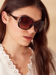 Accessorize Brown Metal Detail Wrap Sunglasses - Image 2 of 4