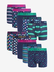 Navy Spot Stripe Cotton 10 pack A-Front Boxers - Image 1 of 3