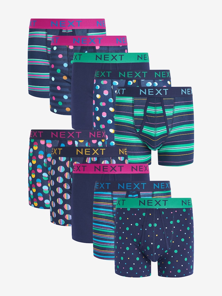 Navy Spot Stripe Cotton 10 pack A-Front Boxers - Image 1 of 3