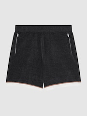 Reiss Black Fielder Relaxed Fit Elasticated Chenille Shorts - Image 2 of 5