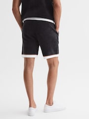 Reiss Black Fielder Relaxed Fit Elasticated Chenille Shorts - Image 5 of 5
