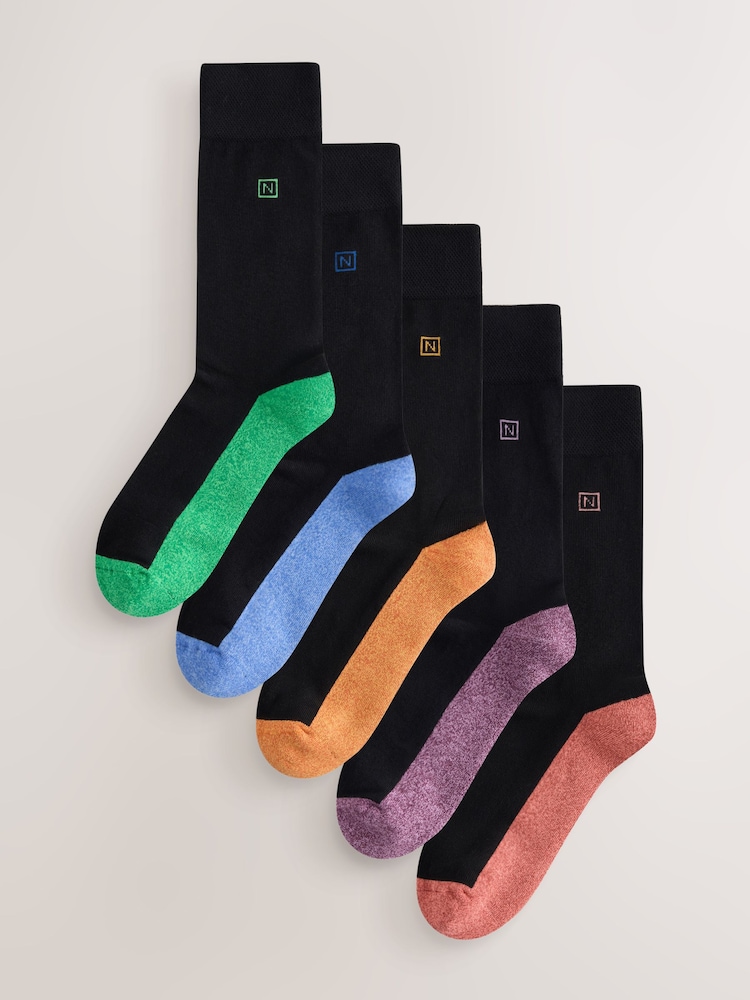 Black Bright Green/ Orange Footbed Cushioned Sole Comfort Socks 5 Pack - Image 1 of 9 Black Bright Green/ Orange Footbed Cushioned Sole Comfort Socks 5 Pack - Image 1 of 9