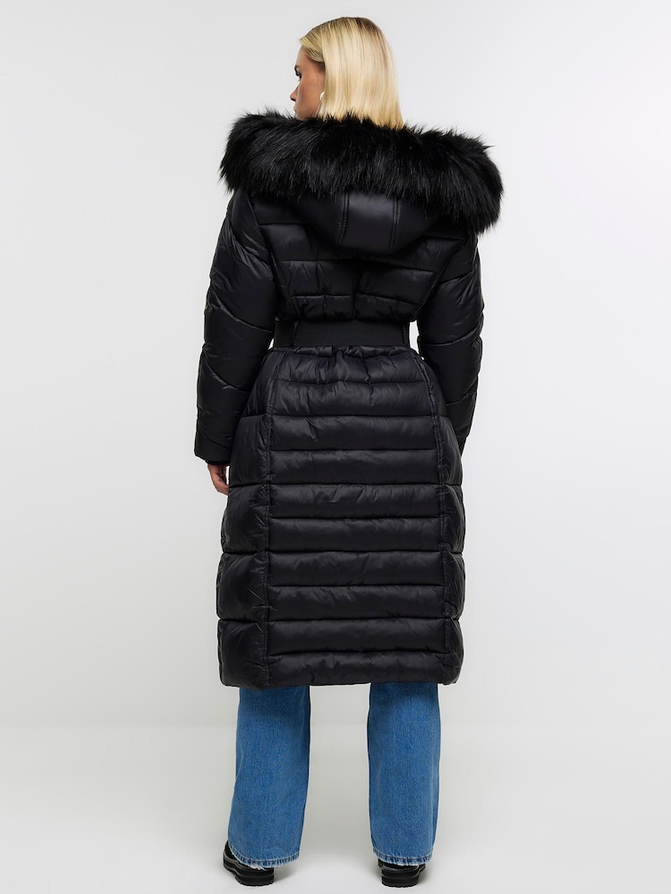 River Island Petite Black Shawl Slim Padded Coat - Image 2 of 3