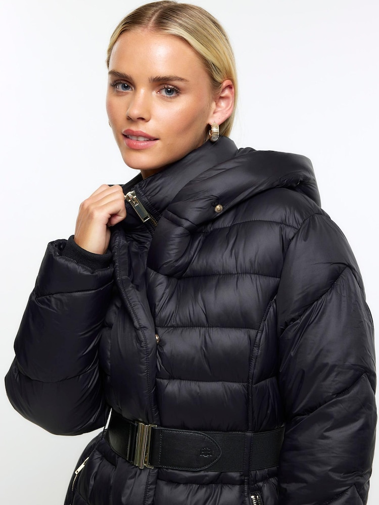 River Island Petite Black Shawl Slim Padded Coat - Image 3 of 3 River Island Petite Black Shawl Slim Padded Coat - Image 3 of 3
