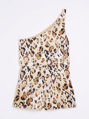 River Island Beige Petite One Shoulder Playsuit - Image 3 of 6