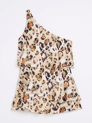 River Island Beige Petite One Shoulder Playsuit - Image 4 of 6
