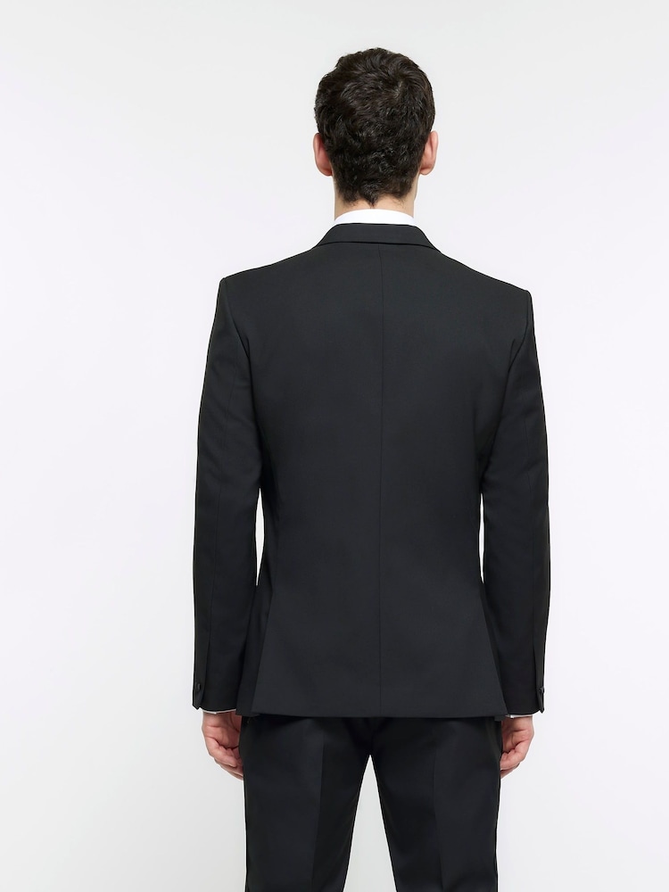 River Island Black Slim Tuxedo 100% Cotton Suit Jacket - Image 2 of 3
