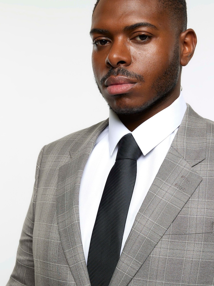 River Island Grey Big & Tall Notch Check Suit: Jacket - Image 1 of 6
