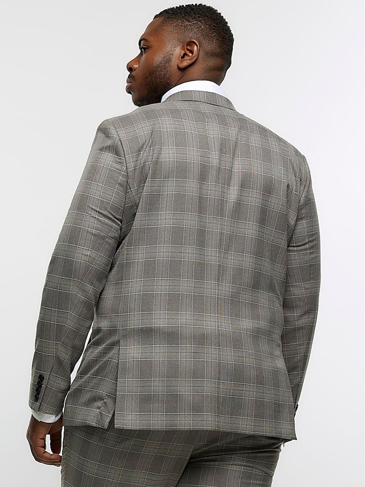 River Island Grey Big & Tall Notch Check Suit: Jacket - Image 2 of 6