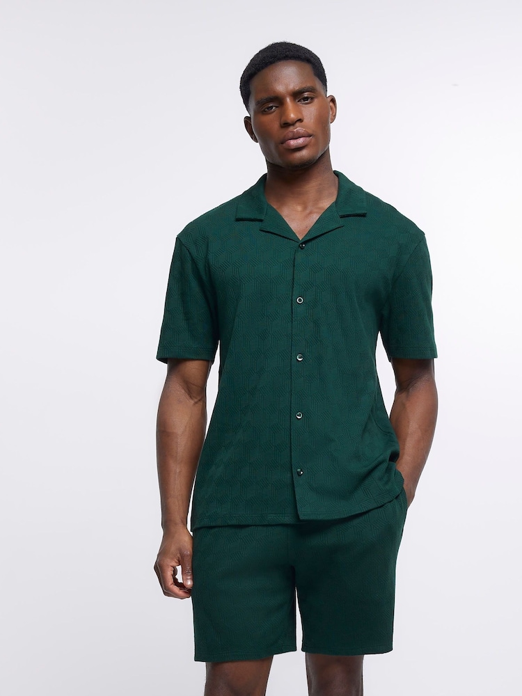 River Island Green Texture Cuban Collar Shirt - Image 1 of 1
