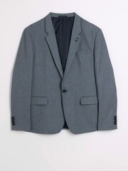 River Island Blue 100% Cotton Big & Tall Houndstooth Jacket - Image 1 of 3