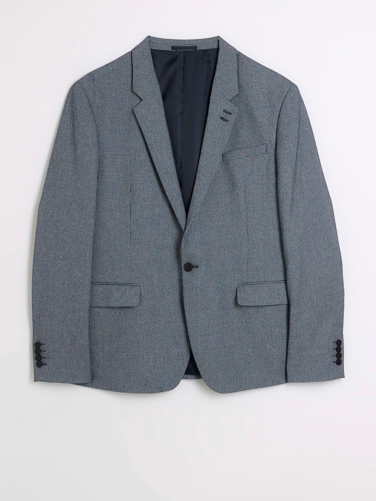River Island Blue 100% Cotton Big & Tall Houndstooth Jacket - Image 1 of 3 River Island Blue 100% Cotton Big & Tall Houndstooth Jacket - Image 1 of 3