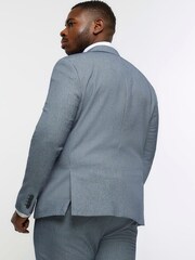 River Island Blue 100% Cotton Big & Tall Houndstooth Jacket - Image 2 of 3
