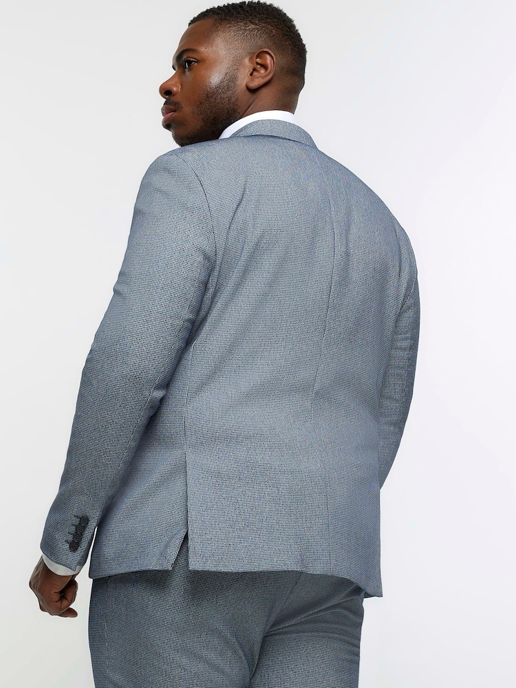 River Island Blue 100% Cotton Big & Tall Houndstooth Jacket - Image 2 of 3 River Island Blue 100% Cotton Big & Tall Houndstooth Jacket - Image 2 of 3