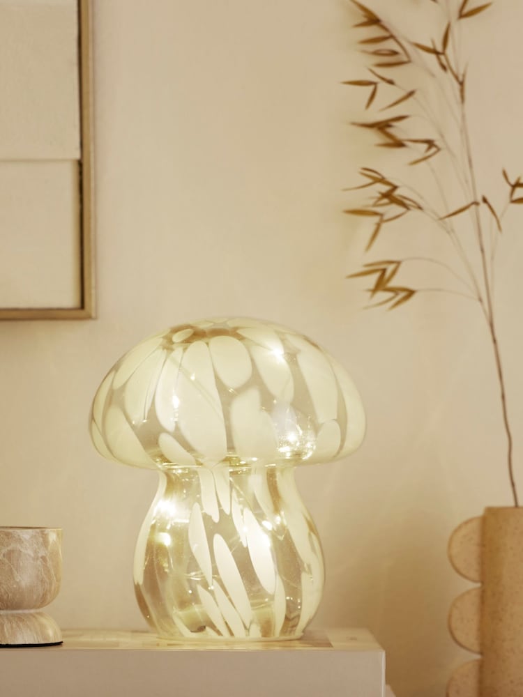 White Confetti Toadstool Battery Operated Glass Feature Light - Image 1 of 8