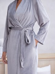 Grey Supersoft Ribbed Dressing Gown - Image 4 of 6