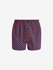 Navy/Burgundy Geo 4 pack Woven Pure 100% Cotton Boxers - Image 2 of 7