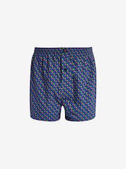 Navy/Burgundy Geo 4 pack Woven Pure 100% Cotton Boxers - Image 3 of 7