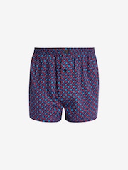 Navy/Burgundy Geo 4 pack Woven Pure 100% Cotton Boxers - Image 4 of 7
