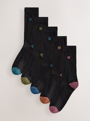 Black Mineral Blue/ Green Heel Cushioned Sole Comfort Socks 5 Pack - Image 1 of 8