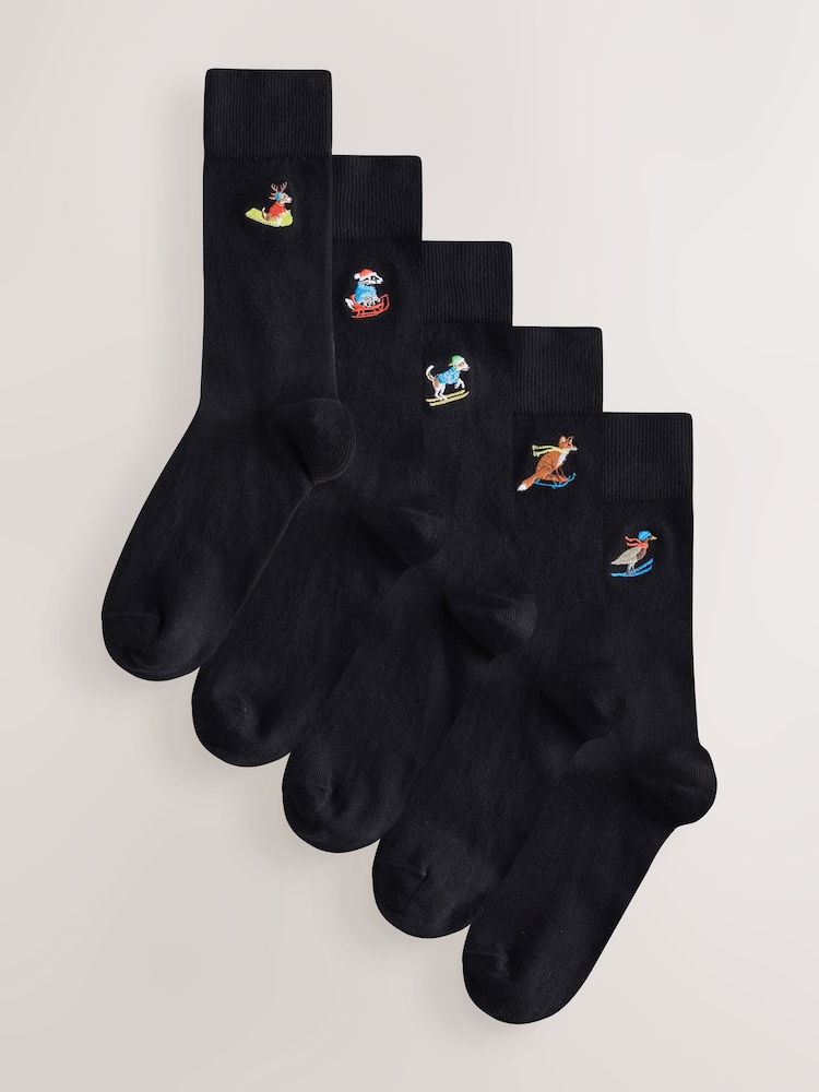 Actividad de Animal en Navidad Negro - Calcetines bordados 5 Pack - Imagen 1 de 9