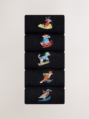 Actividad de Animal en Navidad Negro - Calcetines bordados 5 Pack - Imagen 7 de 9
