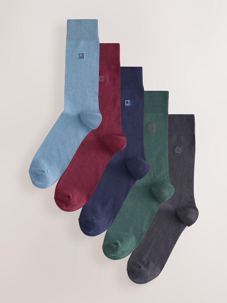 Rich Blue/ Red Initial Embroidered Lasting Fresh Socks 5 Pack - Image 1 of 9