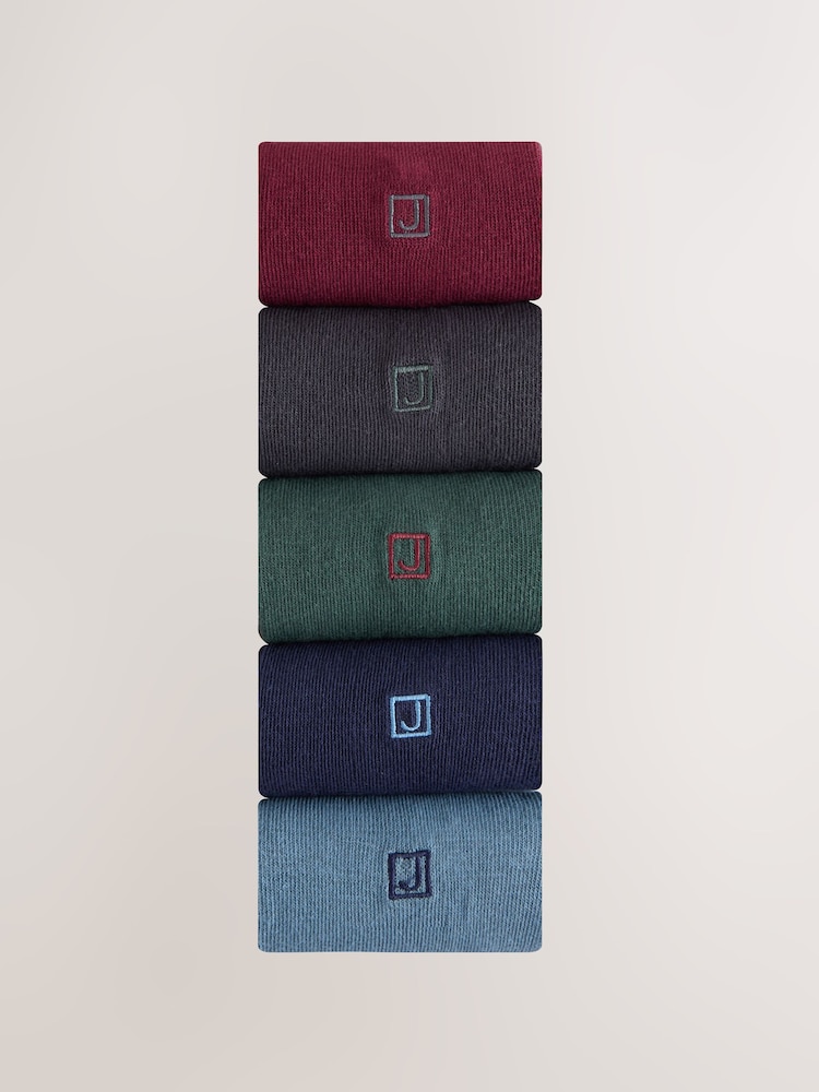 Rich Blue/ Red Initial Embroidered Lasting Fresh Socks 5 Pack - Image 2 of 9