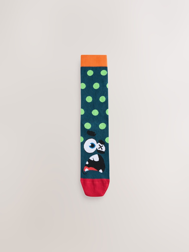 Bright Green/Blue Monster Faces Pattern Socks 5 Pack - Image 2 of 8 Bright Green/Blue Monster Faces Pattern Socks 5 Pack - Image 2 of 8