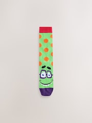 Bright Green/Blue Monster Faces Pattern Socks 5 Pack - Image 3 of 8