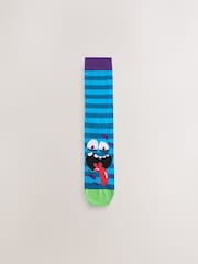 Bright Green/Blue Monster Faces Pattern Socks 5 Pack - Image 4 of 8