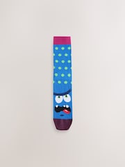 Bright Green/Blue Monster Faces Pattern Socks 5 Pack - Image 5 of 8