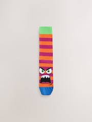 Bright Green/Blue Monster Faces Pattern Socks 5 Pack - Image 6 of 8