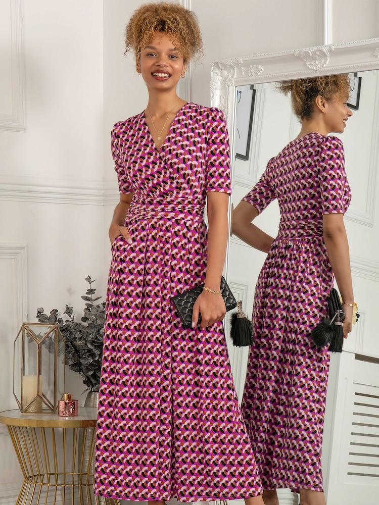 Jolie Moi Pink Georgia Geometric Jersey Maxi Dress - Image 1 of 5