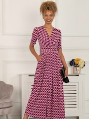 Jolie Moi Pink Georgia Geometric Jersey Maxi Dress - Image 3 of 5