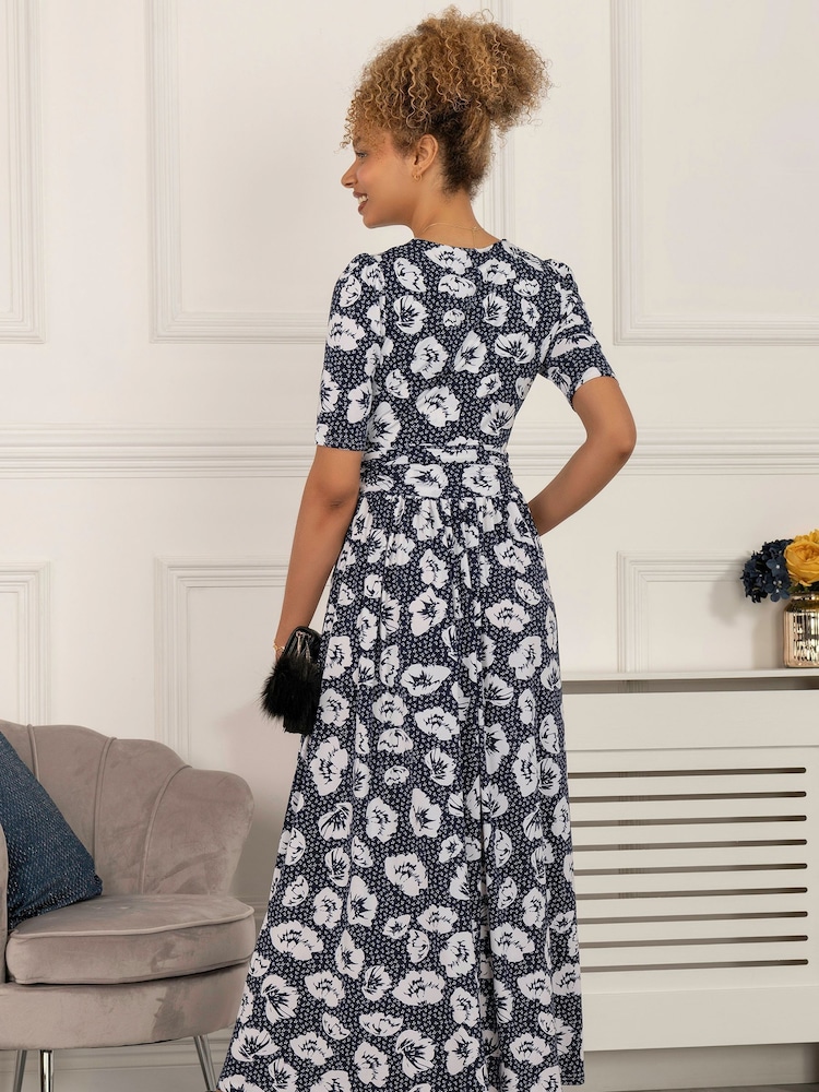 Jolie Moi Blue Evita Floral Print Maxi Jersey Dress - Image 2 of 5