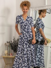 Jolie Moi Blue Evita Floral Print Maxi Jersey Dress - Image 3 of 5