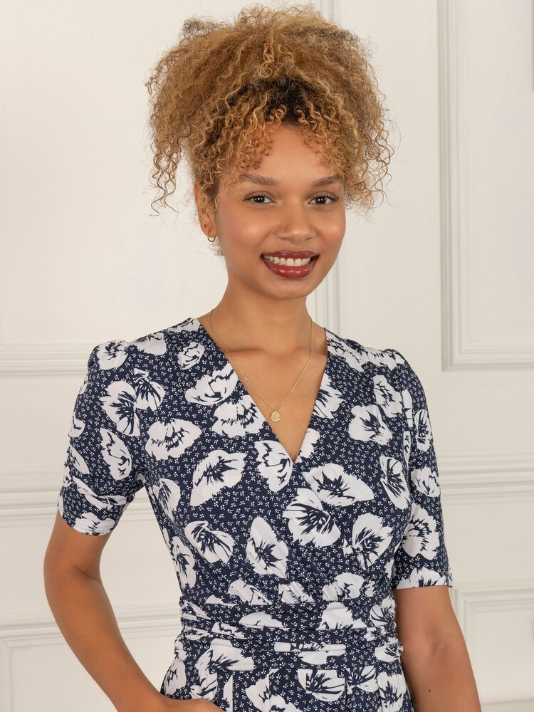 Jolie Moi Blue Evita Floral Print Maxi Jersey Dress - Image 5 of 5