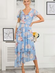 Jolie Moi Blue Elodie Tiered Mesh Maxi Dress - Image 1 of 5