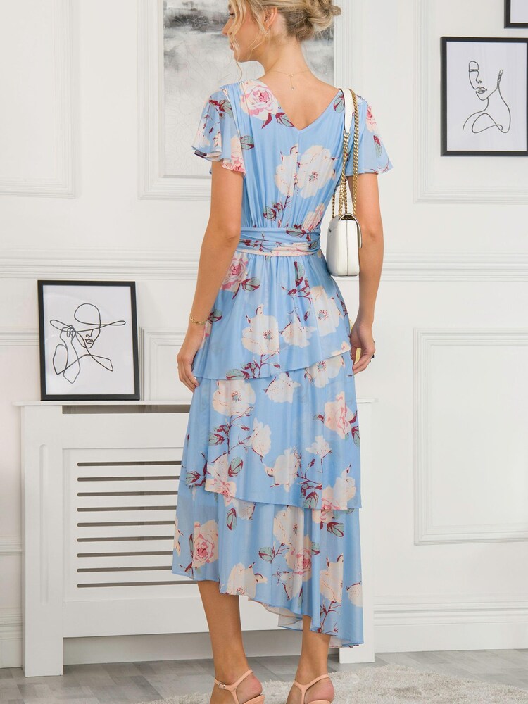 Jolie Moi Blue Elodie Tiered Mesh Maxi Dress - Image 2 of 5