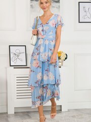 Jolie Moi Blue Elodie Tiered Mesh Maxi Dress - Image 3 of 5