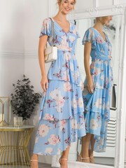 Jolie Moi Blue Elodie Tiered Mesh Maxi Dress - Image 4 of 5